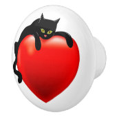 Schwarze Katzen-Rot-Herz Keramikknauf (Rechts)
