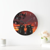 Schwarze Katzen Rote Sonnenuntergang nummerierte W Große Wanduhr (Zuhause)