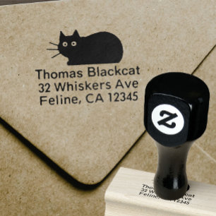 Schwarze Katzen-Rücksendeadresse Gummistempel