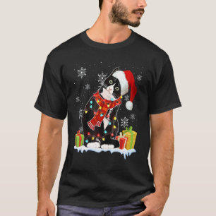 Schwarze Katzen-Santa-Mütze-Weihnachtslichter Xm T-Shirt