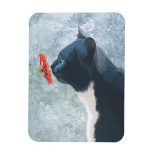 Schwarze Katzen-SchnüffelnBlume Magnet