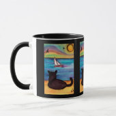 Schwarze Katzen-Segelboot-Uhr Tasse (Links)