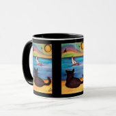 Schwarze Katzen-Segelboot-Uhr Tasse (Vorderseite Links)
