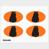 Schwarze Katzen-Silhouette auf Orange Ovaler Aufkleber (Blatt)