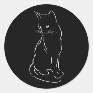 Schwarze Katzen-Silhouette sitzen   Handgezeichnet Runder Aufkleber