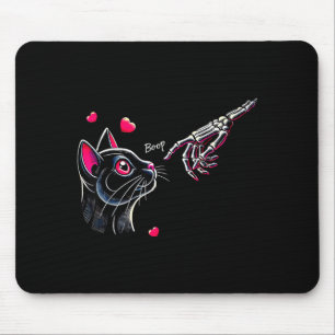 Schwarze Katzen-Skelett-Hand-Boop Valentinstag Hau Mousepad