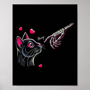 Schwarze Katzen-Skelett-Hand Boop Valentinstag Hau Poster