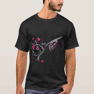 Schwarze Katzen-Skelett-Hand-Boop Valentinstag Hau T-Shirt