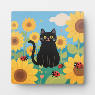 Schwarze Katzen Sonnenblumen Marienkäfer Fotoplatte
