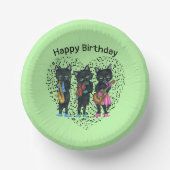 Schwarze Katzen spielen Musik Grünes Herz Musikali Pappteller (Vorderseite)