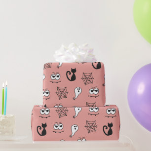 Schwarze Katzen Spinnennetze und Geister Rosa Hall Geschenkpapier
