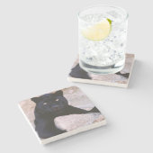 Schwarze Katzen-Stein-Untersetzer Steinuntersetzer (Seitenansicht)