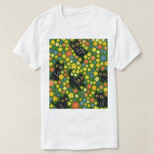 Schwarze Katzen   Süße schwarze Katzen Blumenwiese T-Shirt