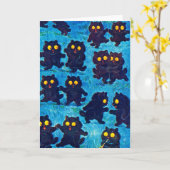 Schwarze Katzen tanzen im Mondlicht, Louis Wain Karte (Gelbe Blume)