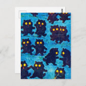 Schwarze Katzen tanzen im Mondlicht, Louis Wain Postkarte (Vorne/Hinten)