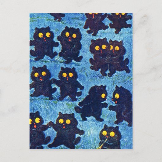 Schwarze Katzen tanzen im Mondlicht, Louis Wain Postkarte (Vorderseite)