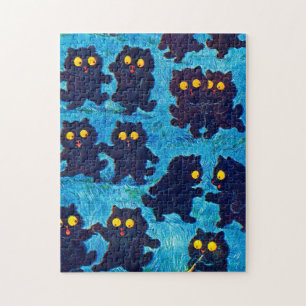 Schwarze Katzen tanzen im Mondlicht, Louis Wain Puzzle