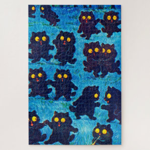 Schwarze Katzen tanzen im Mondlicht, Louis Wain Puzzle