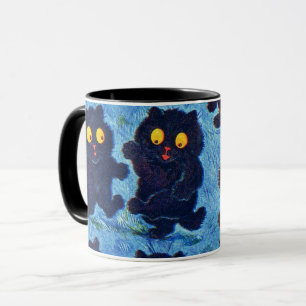 Schwarze Katzen tanzen im Mondlicht, Louis Wain Tasse