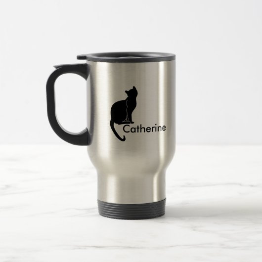 Schwarze Katzen-Tasse Reisebecher (Links)