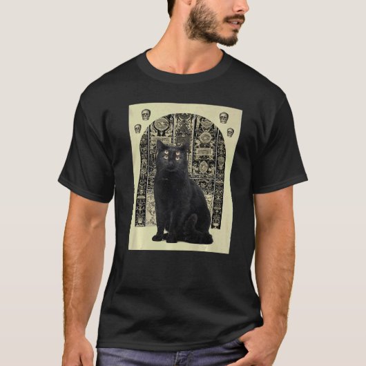 Schwarze Katzen-Tierhexerei T-Shirt (Vorderseite)