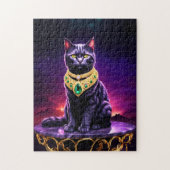 Schwarze Katzen tragen grünes Spiel im Sonnenunter Puzzle (Vertikal)