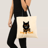 Schwarze Katzen-Trick-oder Leckerei-Tasche Tragetasche (Vorderseite (Produkt))