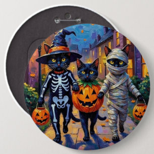 Schwarze Katzen Trick-or-Treating in Halloween-Kos Button