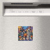 Schwarze Katzen Trick-or-Treating in Halloween-Kos Magnet (In Situ (Geschirrspüler))