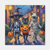 Schwarze Katzen Trick-or-Treating in Halloween-Kos Magnet (Vorne)