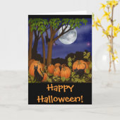 Schwarze Katzen-u. Kürbis-Halloween-Karte Karte (Gelbe Blume)