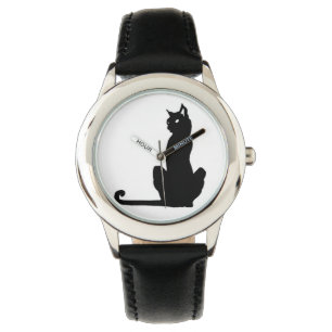 Schwarze Katzen-Uhr Armbanduhr