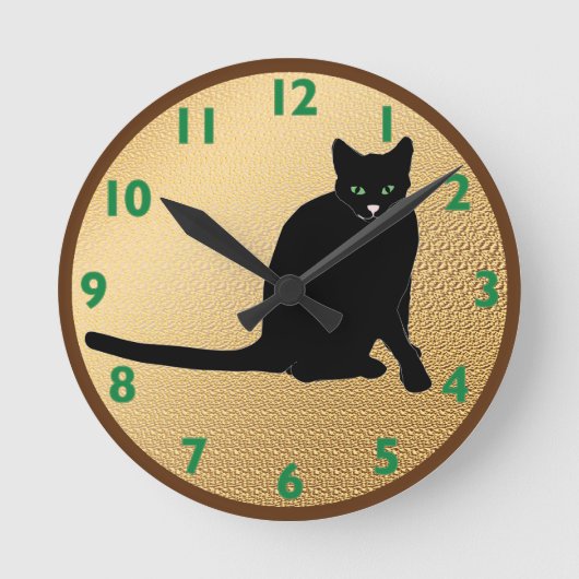 Schwarze Katzen-Uhr Runde Wanduhr (Vorderseite)
