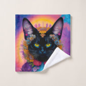Schwarze Katzen, umgeben von Blume Badhandtuch Set (Waschlappen)