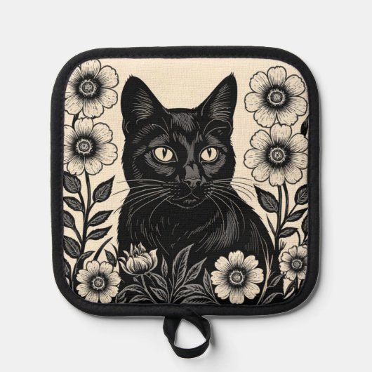 Schwarze Katzen und Blume Topflappen (Vorderseite)