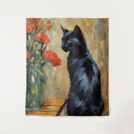 Schwarze Katzen und Blume Wandteppich