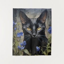 Schwarze Katzen und Blume Wandteppich
