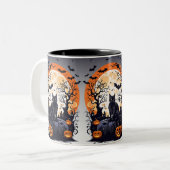 Schwarze Katzen und ein nächtliches Mond - Mystisc Zweifarbige Tasse (Vorderseite Links)