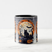 Schwarze Katzen und ein nächtliches Mond - Mystisc Zweifarbige Tasse (Mittel)