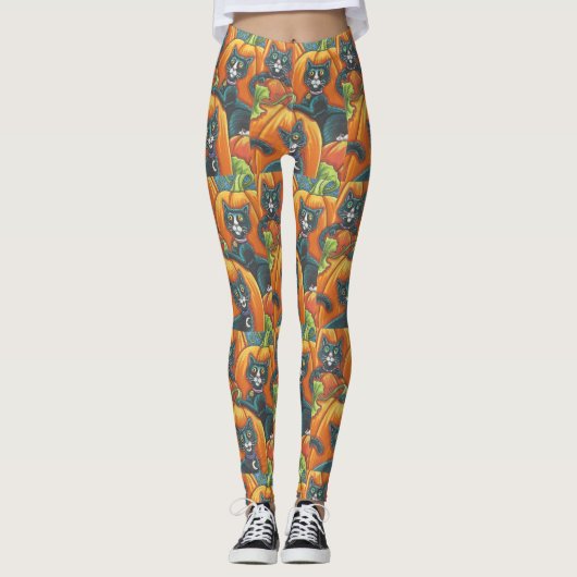 SCHWARZE KATZEN UND GEMÜSE HALLOWEEN LEGGINGS Oran (Vorderseite)