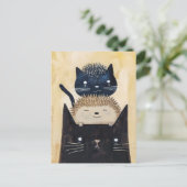 Schwarze Katzen und Igel Postkarte (Stehend Vorderseite)