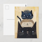 Schwarze Katzen und Igel Postkarte (Vorne/Hinten)