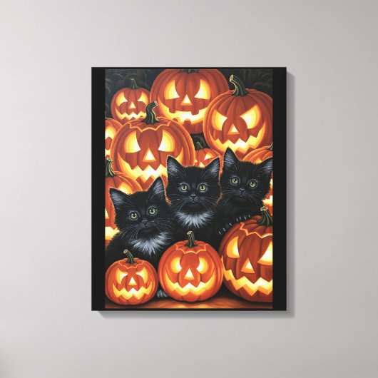 Schwarze Katzen und Jack O’Lanterns Leinwanddruck (Vorderseite)