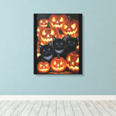 Schwarze Katzen und Jack O’Lanterns Leinwanddruck (Insitu (Holzboden))