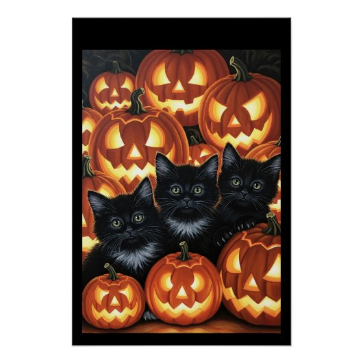 Schwarze Katzen und Jack O’Lanterns Poster (Vorderseite)