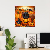 Schwarze Katzen und Jack-O-Lanterns Poster (Heimbüro)