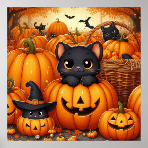 Schwarze Katzen und Jack-O-Lanterns Poster