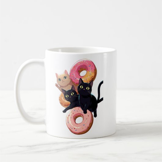 "Schwarze Katzen und köstliche Donuts: ein perfekt Kaffeetasse (Links)