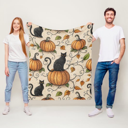 Schwarze Katzen und Kürbis Halloween-Muster Fleecedecke (Beispiel)