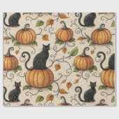Schwarze Katzen und Kürbis Halloween-Muster Geschenkpapier (Flach)